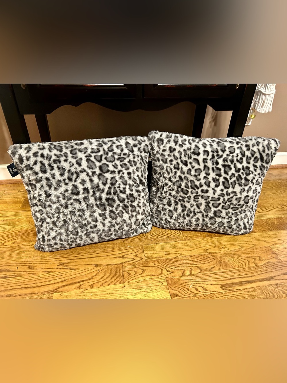 Faux Fur Leopard Accent Pillow Cover in Gray